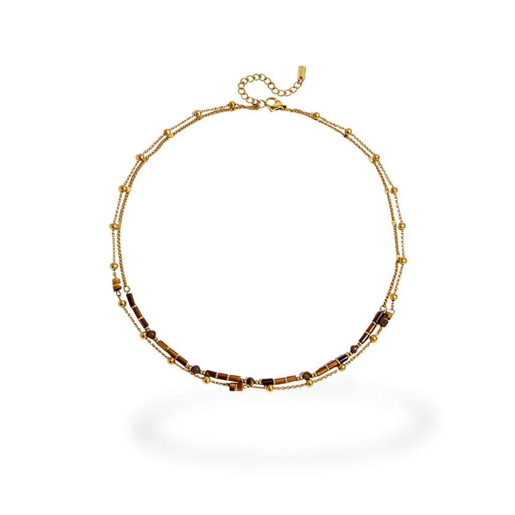 Collar Dorado con Cuentas Marrones