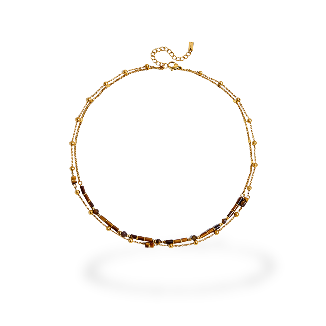Collar Dorado con Cuentas Marrones
