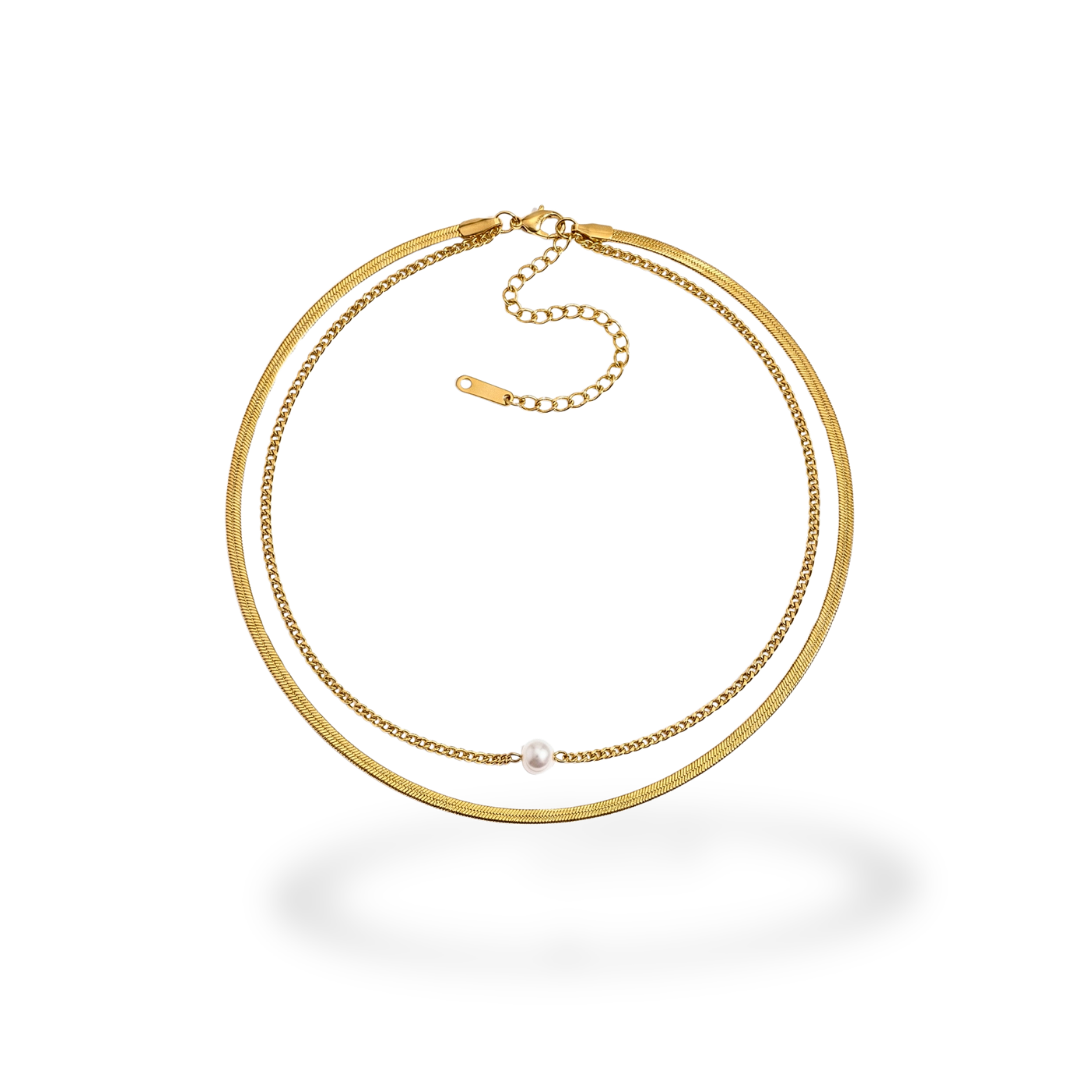 Gold Layered Pearl Necklace