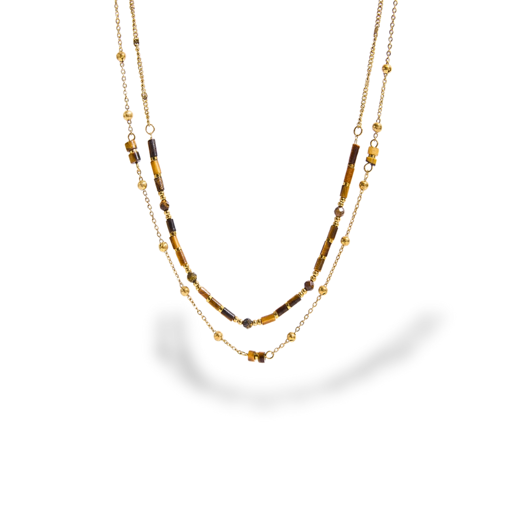Collar de oro con perlas marrones
