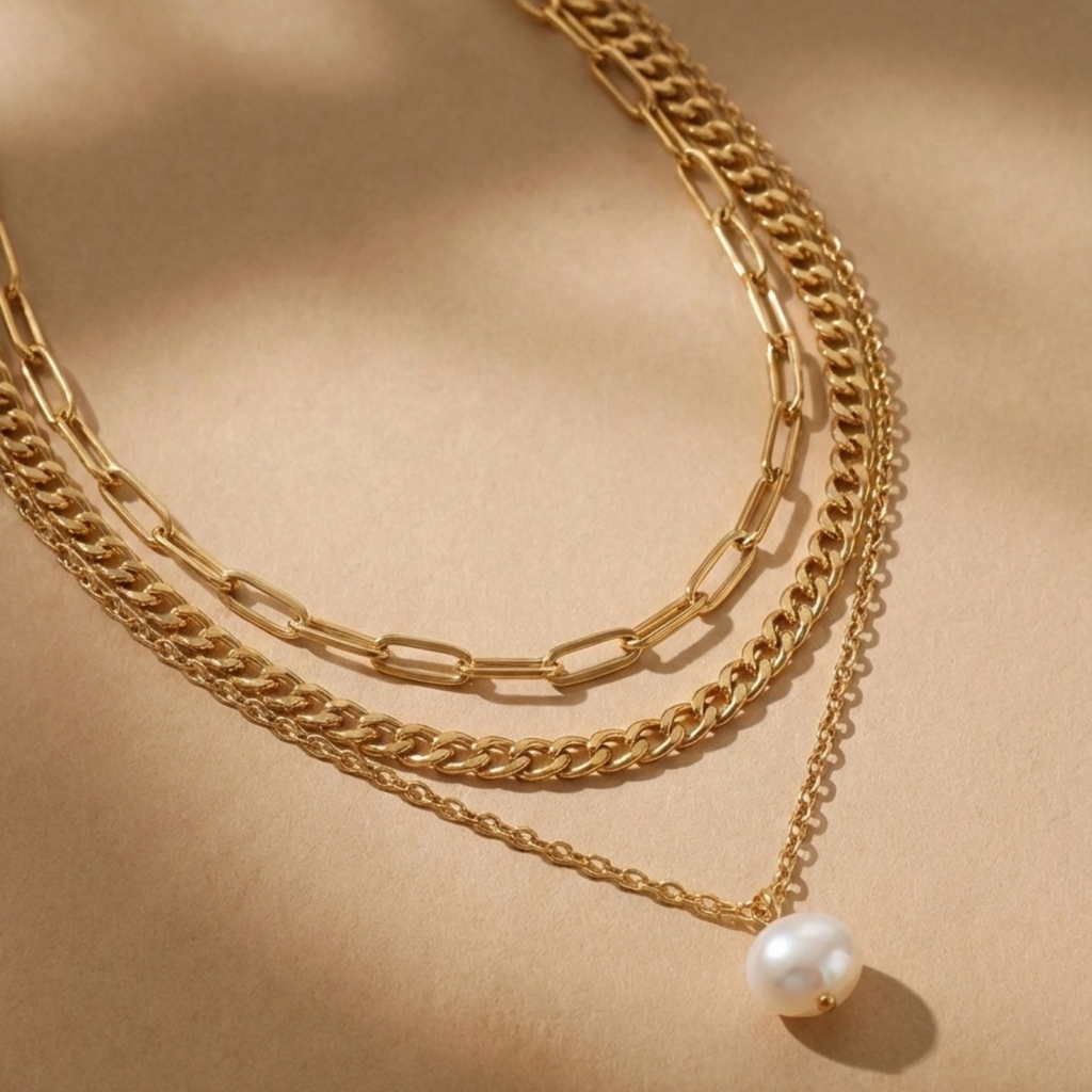 Collar de Cadenas Doradas en Capas