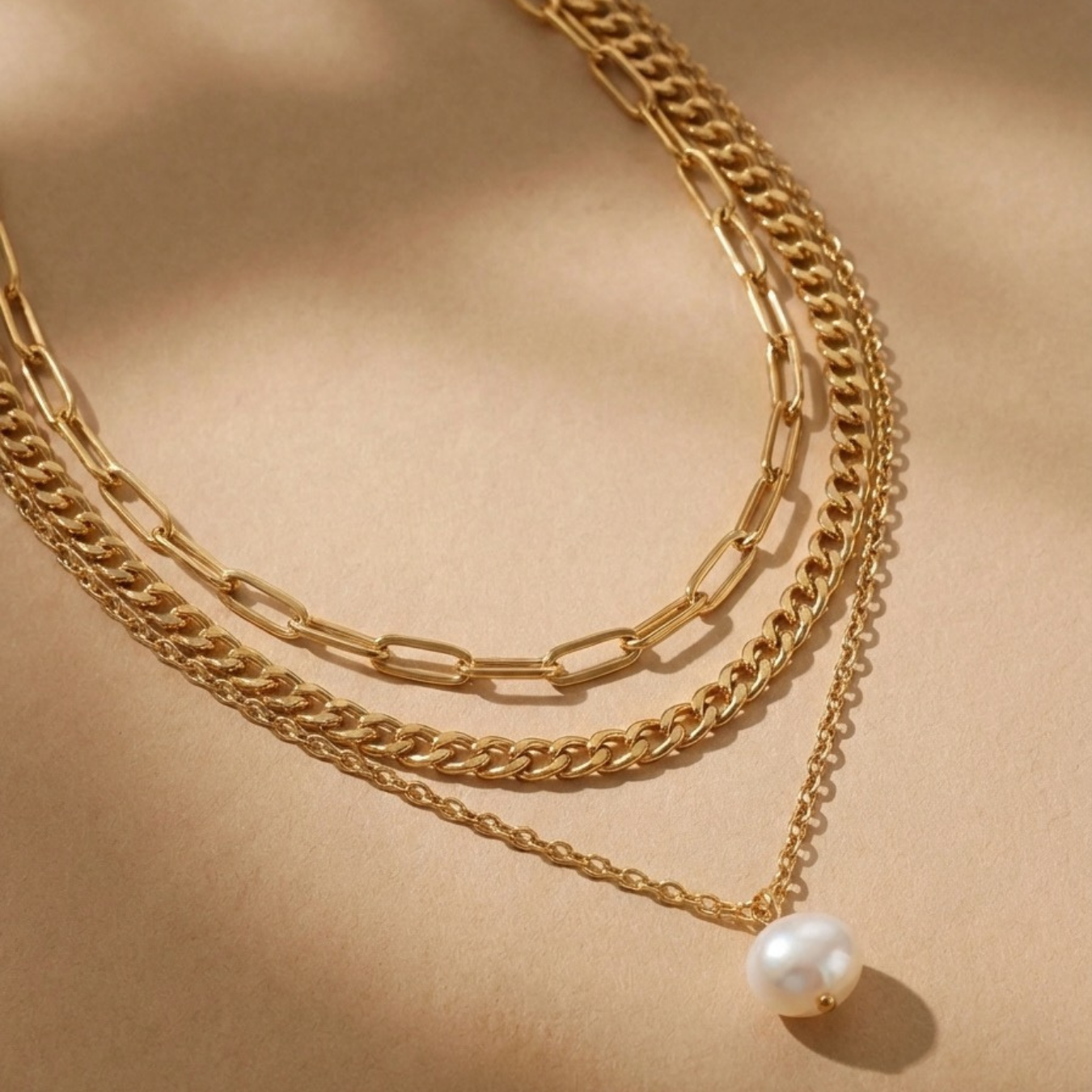 Collar de Cadenas Doradas en Capas