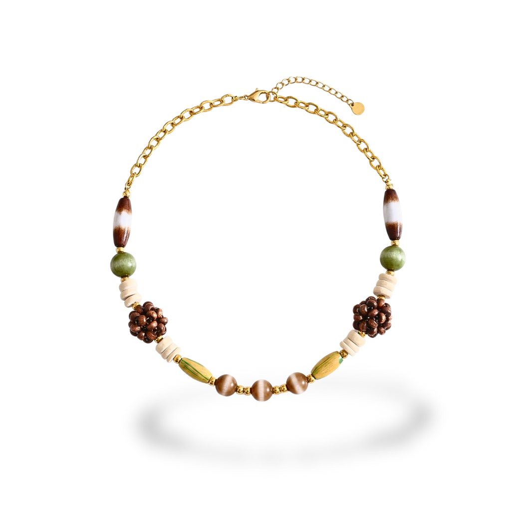 Collar de Madera y Perlas Florales