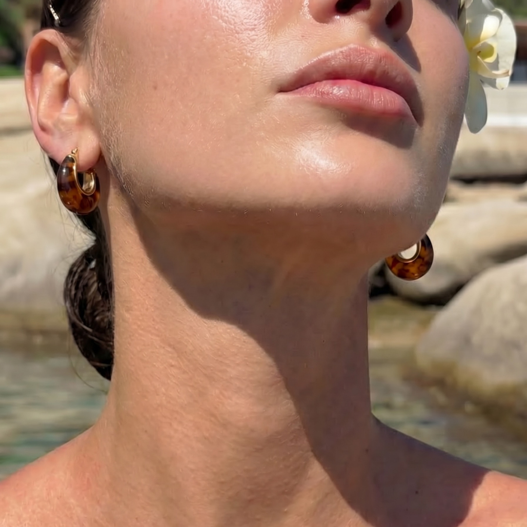 Small Brown Gold Semi Hoop Earrings