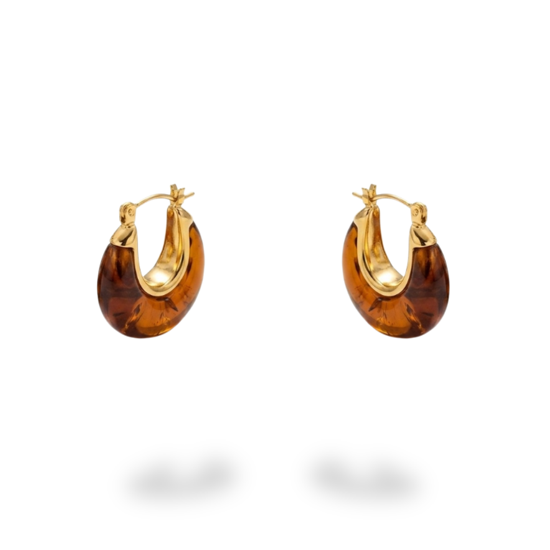 Small Brown Gold Semi Hoop Earrings