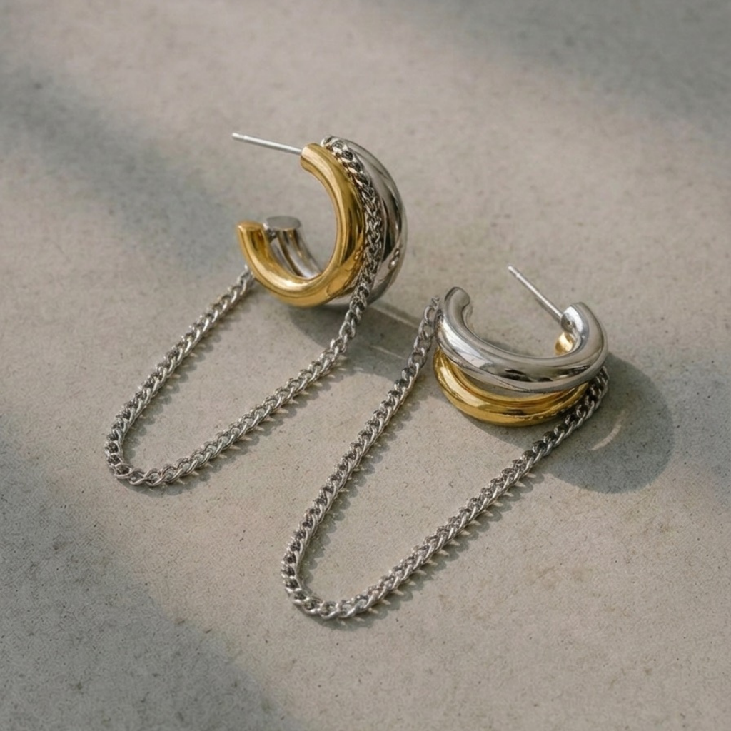 Pendientes cadena oro moderno