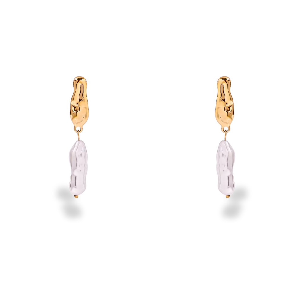 Pendientes Colgantes Dorados con Perla Alargada