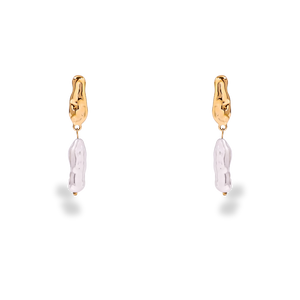 Pendientes Colgantes Dorados con Perla Alargada