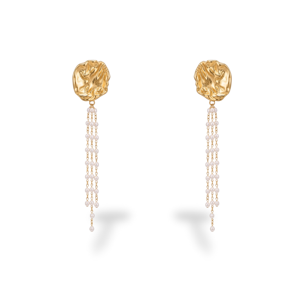 Pendientes Colgantes Dorados con Perlas