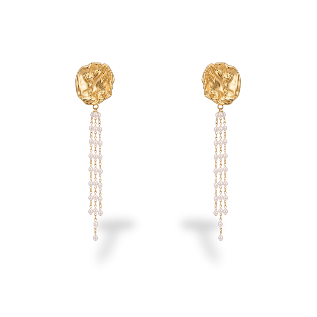 Pendientes Colgantes Dorados con Perlas