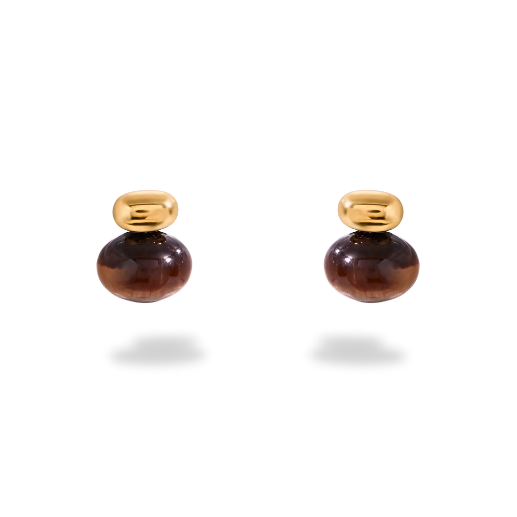 Pendientes Colgantes Dorados con Piedra Marrón