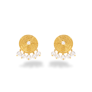 Pendientes Medallón Dorados con Perlas