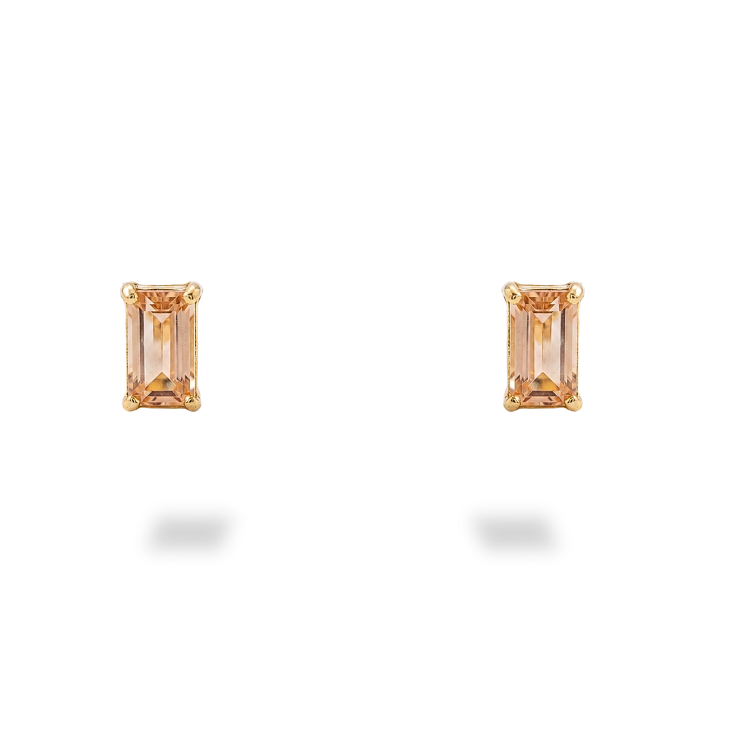 Pendientes de Botón Dorados con Cristal Rectangular