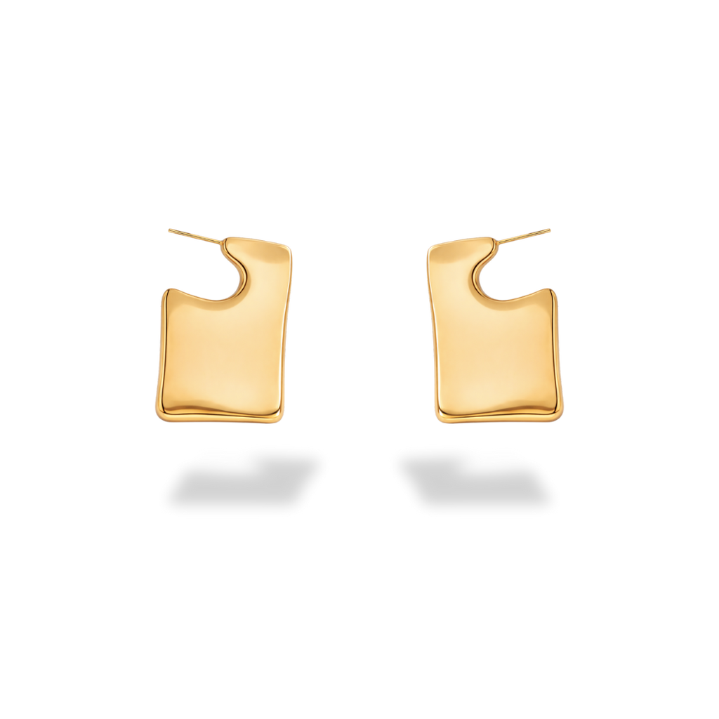 Pendientes de botón cuadrados dorados