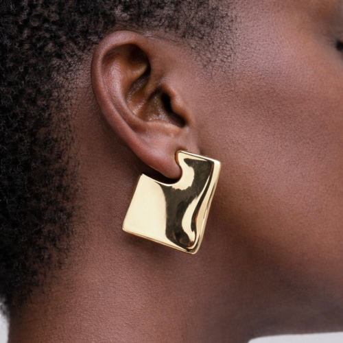 Pendientes de botón cuadrados dorados