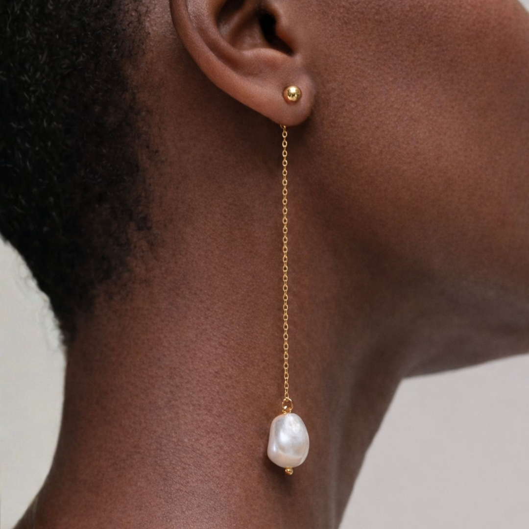 Pendientes de botón dorados con perla