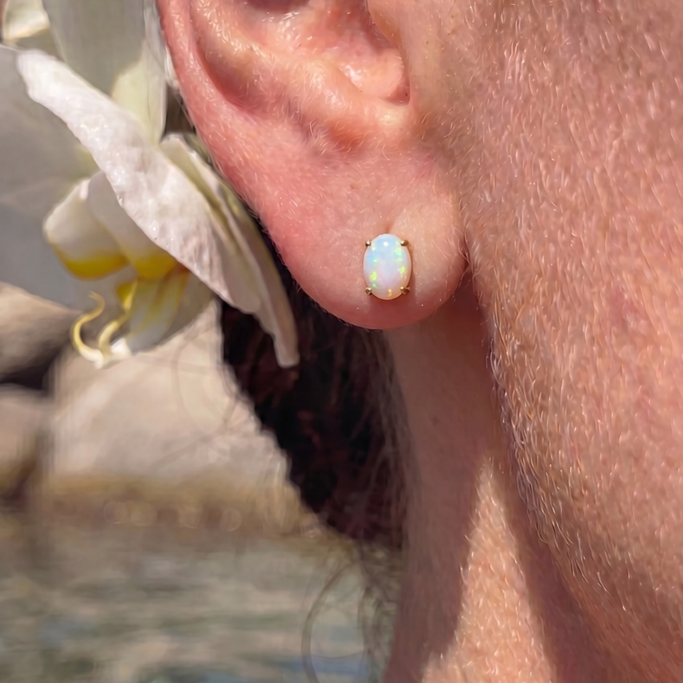 Pendientes de botón ópalo oval