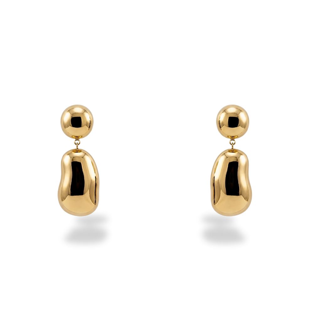 Gold Ball Stud Earrings with Drop Pendant Design