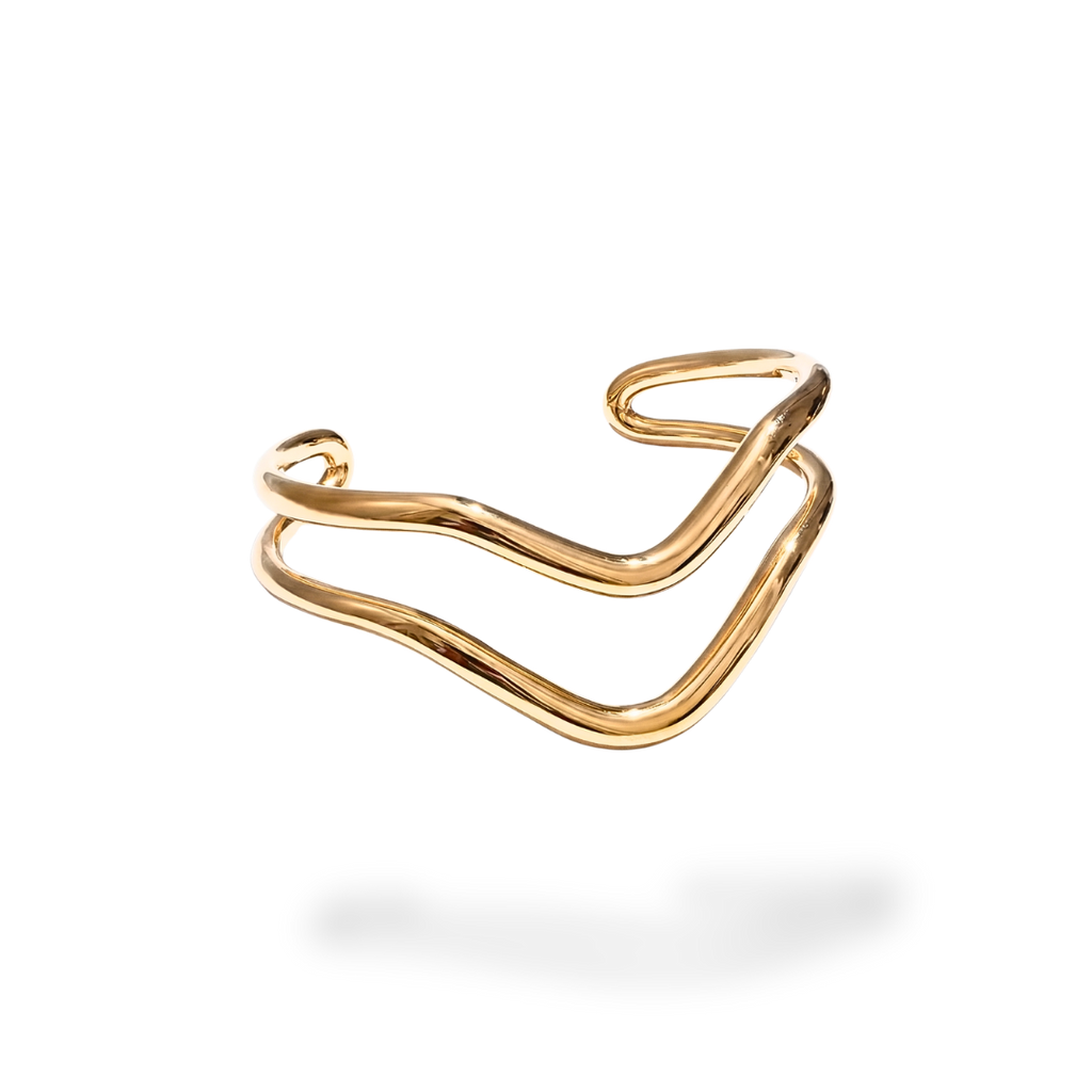 Pulsera Brazalete Dorada Minimalista Ondulada