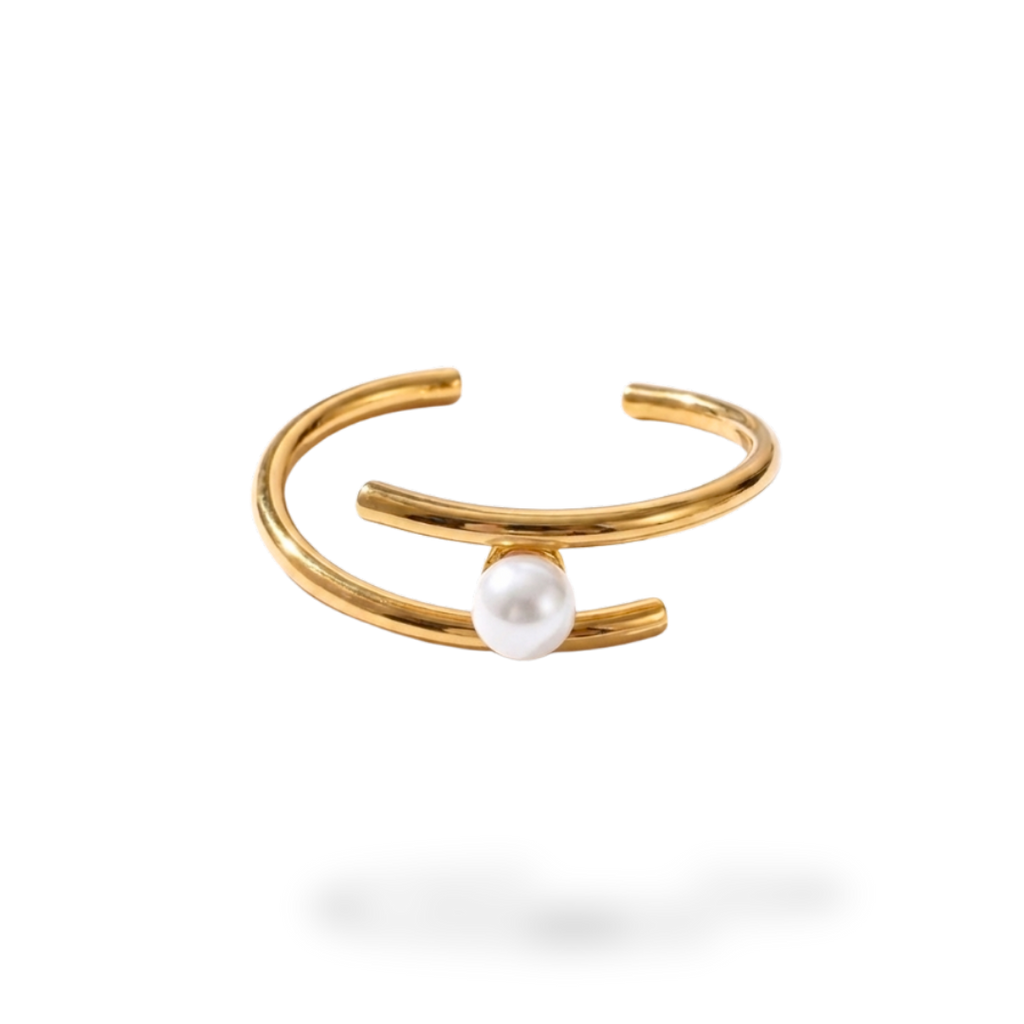 Pulsera Dorada Abierta con Perla