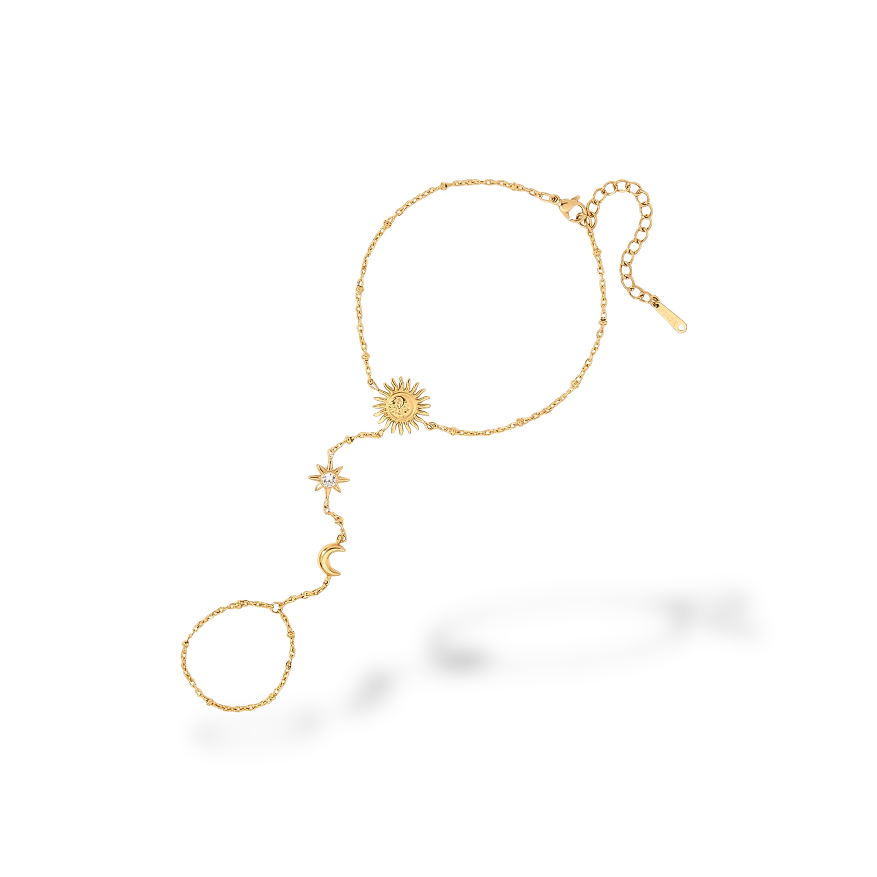 Gold Sun & Moon Hand Chain Bracelet