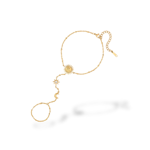 Pulsera de Mano Dorada con Sol y Luna