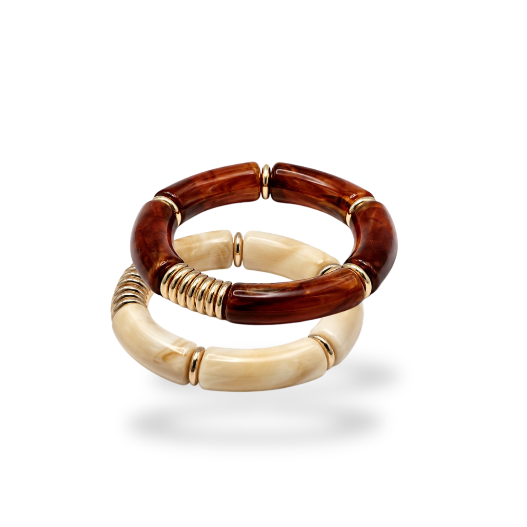 Brown & Ivory Sculptural Bracelet Set (2 Pieces)