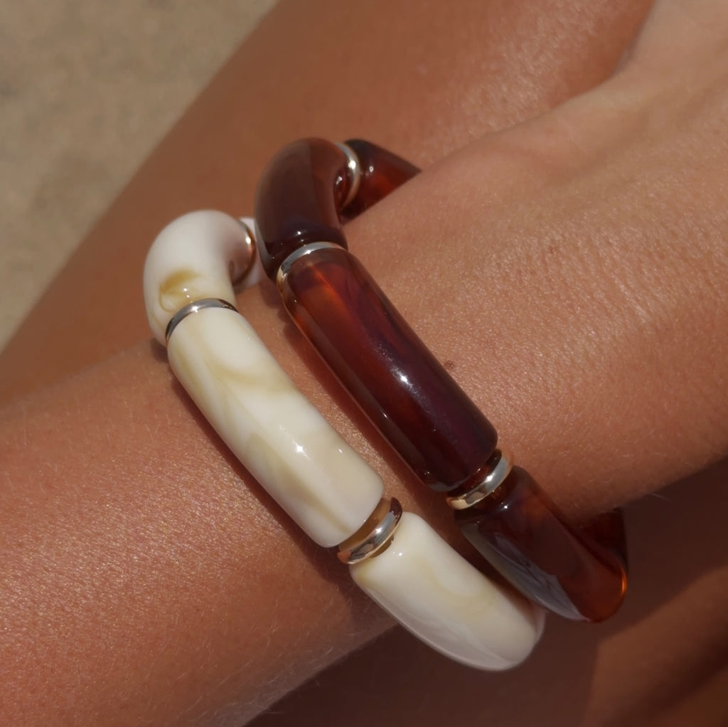 Brown & Ivory Sculptural Bracelet Set (2 Pieces)