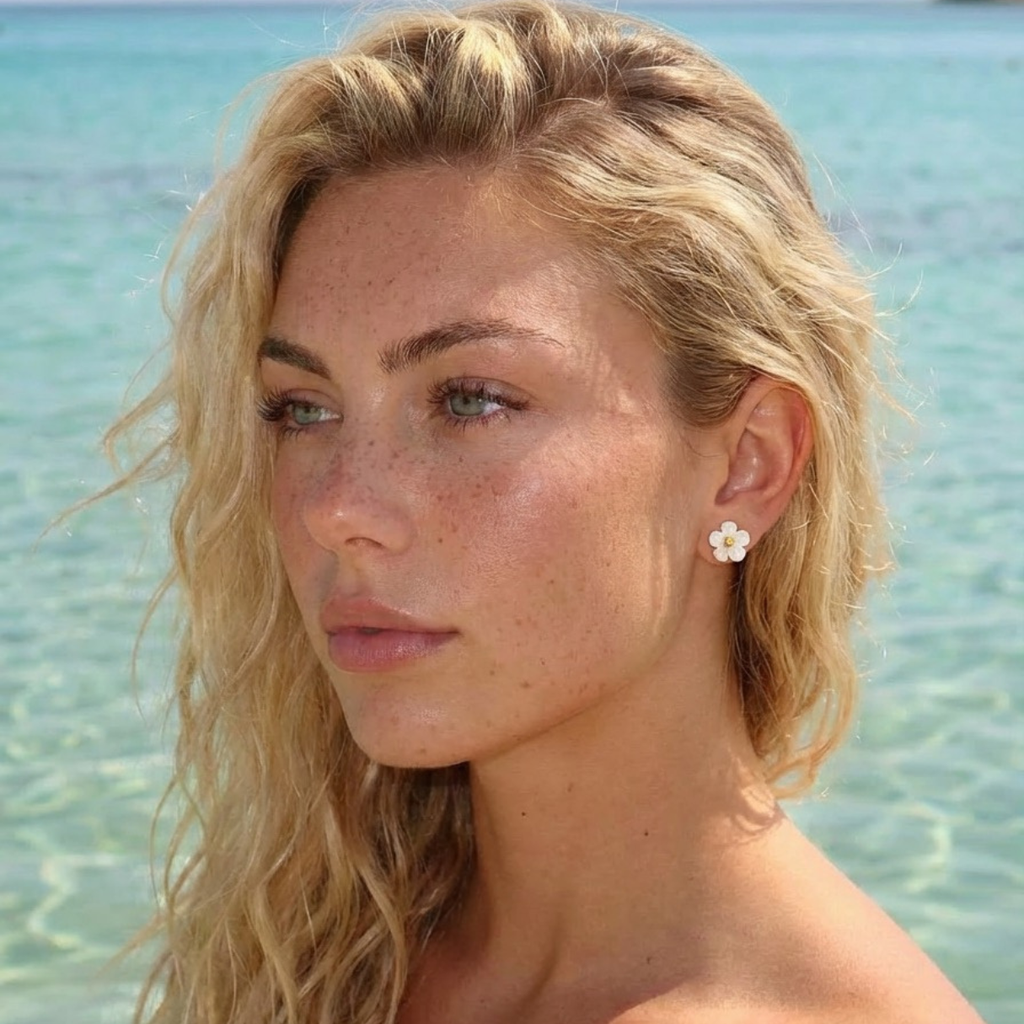 Pendiente de botón Flor Blanca